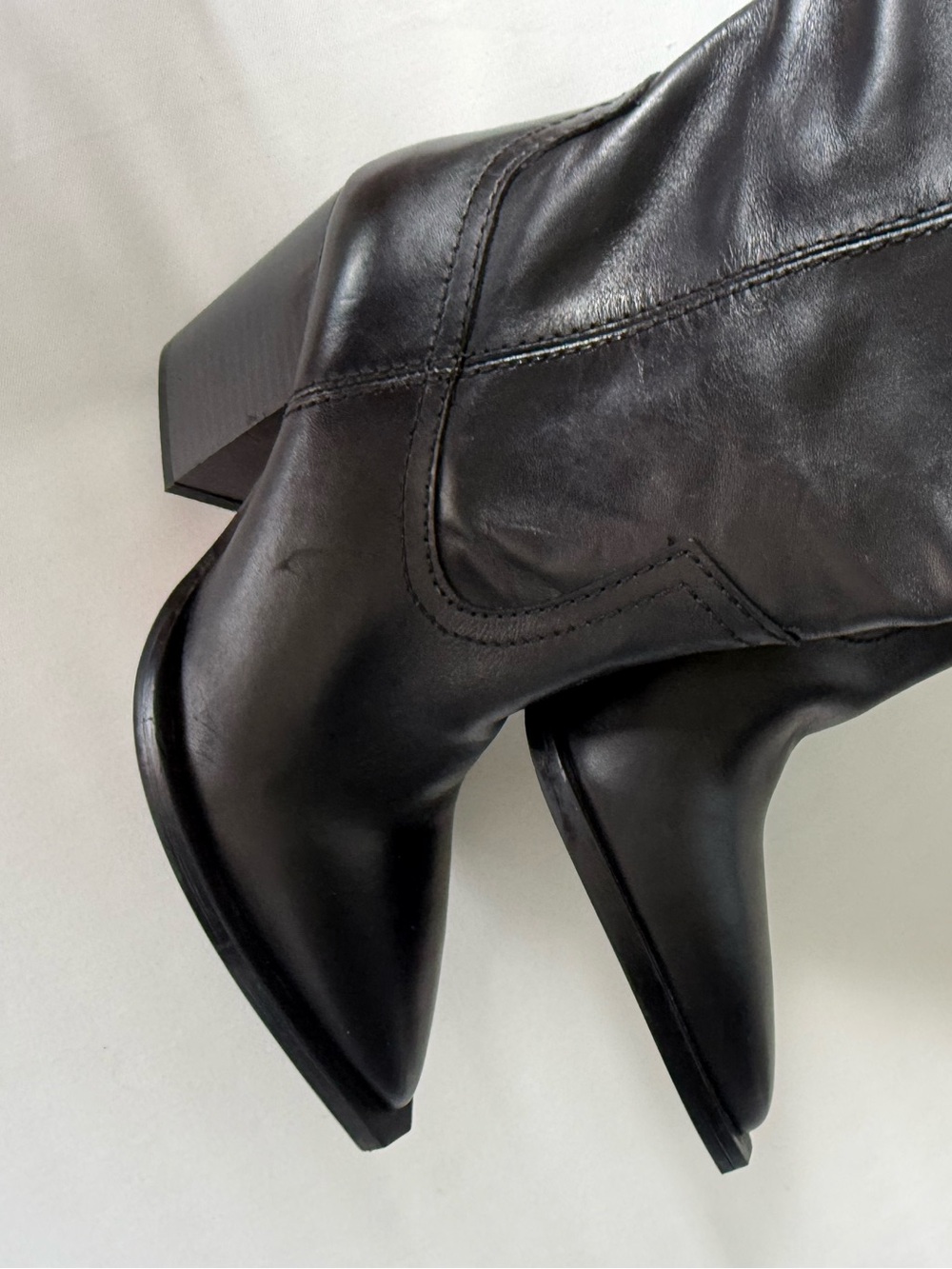 Mango Black Leather Knee-High Women’s cowboy Boots NWT 1114 - Picture 7 of 10